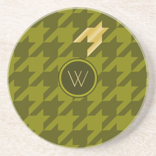 Olive with Gold Houndstooth Sandstone Coaster Getränkeuntersetzer (Vorne)