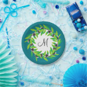 Olive Wreath Monogram Pappteller (Party)