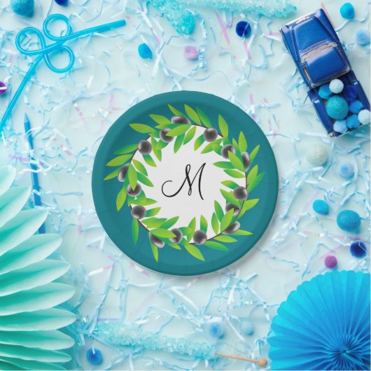 Olive Wreath Monogram Pappteller (Party)
