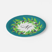 Olive Wreath Monogram Pappteller (Schrägansicht)
