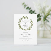 Olive Wreath Save the Date Postkarte (Stehend Vorderseite)