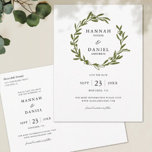 Olive Wreath Save the Date Postkarte
