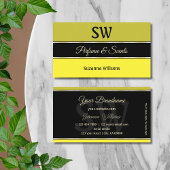 Olive Yellow Borders on Black Modern with Monogram Visitenkarte