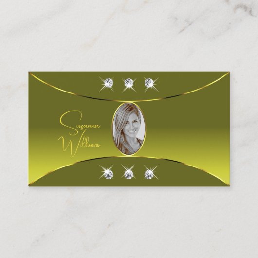 Olive Yellow mit goldener Dekoration Diamanten und Visitenkarte (Vorderseite)