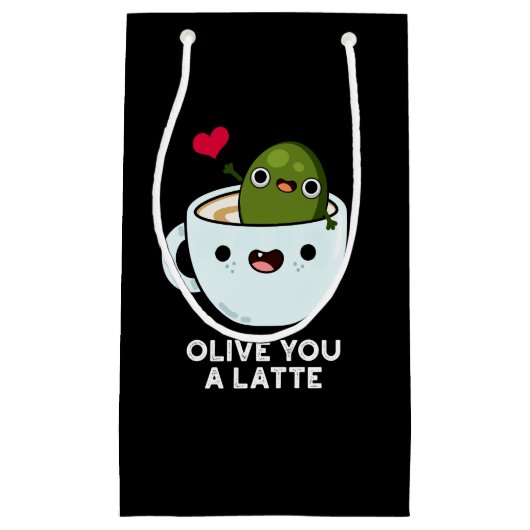 Olive you a Latte Funny Food Puff Dark BG Kleine Geschenktüte (Vorderseite)