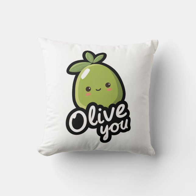 Olive You – Cute Kawaii Olive Pun Design Kissen (Vorderseite)
