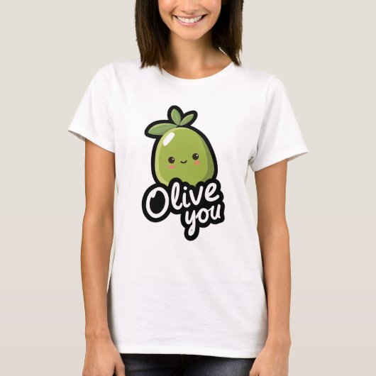 Olive You – Cute Kawaii Olive Pun Design T-Shirt (Vorderseite)