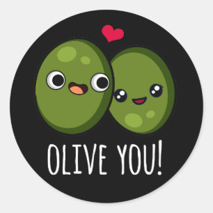 Olive You Funny Liebe Puff Dark BG Runder Aufkleber