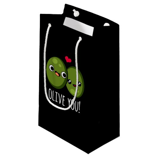 Olive You Funny Olive Pub Dark BG Kleine Geschenktüte (Vorderseite Schrägansicht)