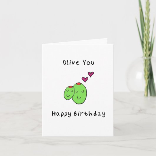 Olive You Happy Birthday Card Karte (Vorderseite)