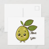 "Olive You" Kawaii Olive Postkarte (Vorne/Hinten)