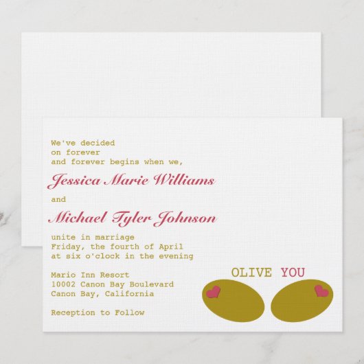 Olive You Wedding Einladung (Vorne/Hinten)
