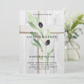 Olive-Zweig Weißholz Cross-Bestätigung Einladung (Stehend Vorderseite)