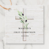 Olive Zweige Weißholz Kreuz Erste Kommune Geschenkanhänger (Vorderseite)