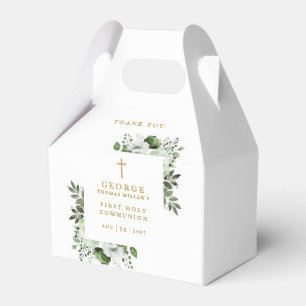 Olivegrüne botanische moderne Erstkommunion Geschenkschachtel