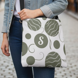Olivegrüne Kreise Monogramm Tragetaschen Mit Langen Trägern