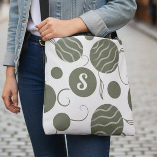Olivegrüne Kreise Monogramm Tragetaschen Mit Langen Trägern