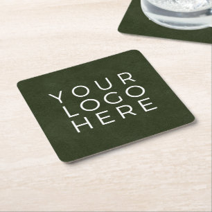 Olivegrünes Leder-Look Custom Business Logo Rechteckiger Pappuntersetzer