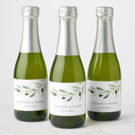 Oliven-Ast-Hochzeitswasserflasche Schaumweinetikett