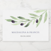 Oliven-Ast-Hochzeitswasserflasche Schaumweinetikett (Einzelnes Label)