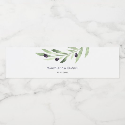 Oliven-Ast-Hochzeitswasserflasche Wasserflaschenetikett (Einzelnes Label)