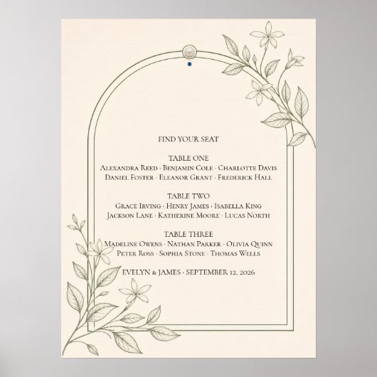 Oliven-Botanik-Hochzeit Sitzplan Poster (Vorne)