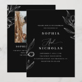 Oliven botanische schwarze Hochzeit - Foto & QR-Co Einladung (Vorne/Hinten)