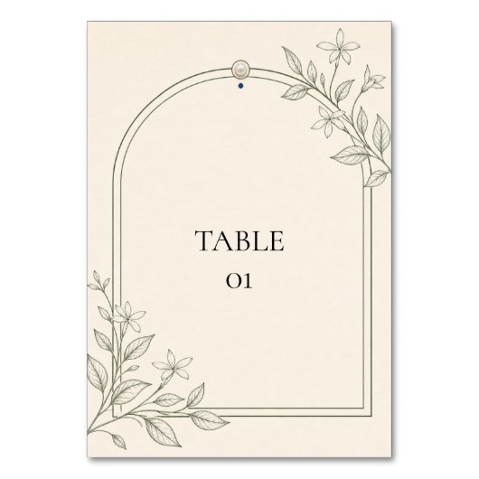 Oliven Botanischer Bogen Hochzeit Tischnummer Kart (Vorderseite)