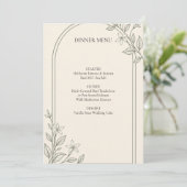 Oliven-Botanischer-Bogen-Hochzeits-Dinner-Menü Menükarte (Stehend Vorderseite)