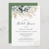 Oliven Branch Greenery, Gold Brautparty Einladung (Vorne/Hinten)