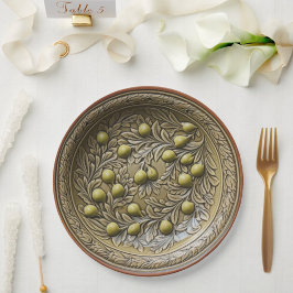 Oliven-Branch-Imitats, mediterrane Keramik Pappteller