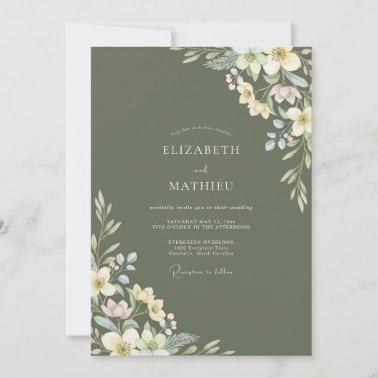 Oliven-Creme-Blatt-Hochzeit Einladung (Vorderseite)