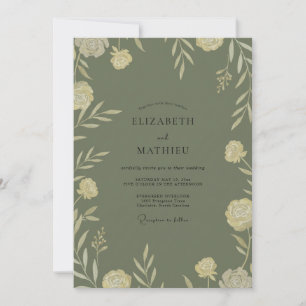 Oliven-Creme-Laub-Eukalyptus-Hochzeit Einladung