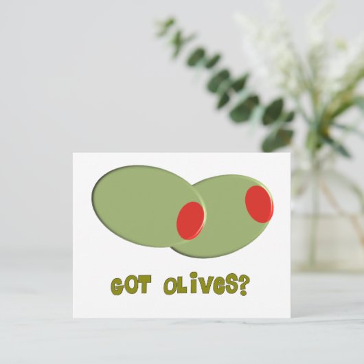Oliven Design spendet "Got Oliven?" Postkarte (Stehend Vorderseite)
