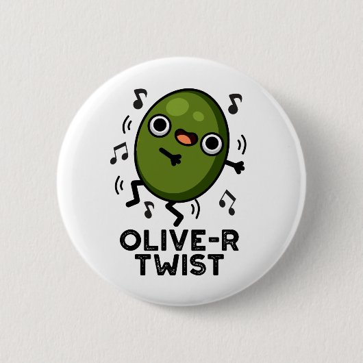 Oliven-Drehung Funny Obstblütenpuin Button (Vorderseite)