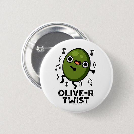 Oliven-Drehung Funny Obstblütenpuin Button (Vorne & Hinten)