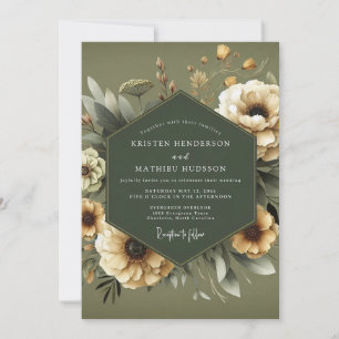 Oliven-düstere Anemonen-Hochzeit Einladung