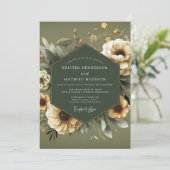 Oliven-düstere Anemonen-Hochzeit Einladung (Stehend Vorderseite)