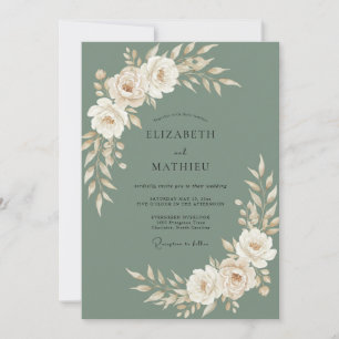 Oliven-Elfenbein-Rosen-Hochzeit Einladung