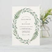 Oliven-Farn-Hochzeit mit Blättern Einladung (Stehend Vorderseite)