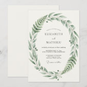 Oliven-Farn-Hochzeit mit Blättern Einladung (Vorne/Hinten)