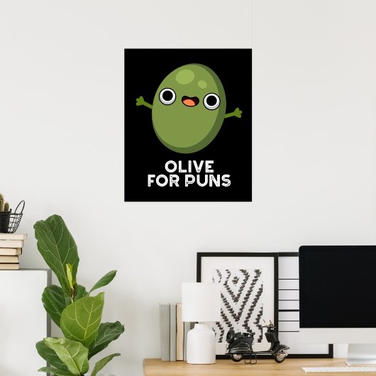 Oliven für Puns Funny Olive Obstpun Dark BG Poster (Heimbüro)