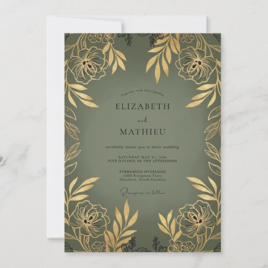 Oliven-Gold-Blatt-Hochzeit Einladung (Vorderseite)