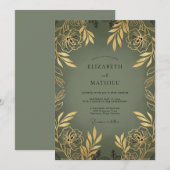 Oliven-Gold-Blatt-Hochzeit Einladung (Vorne/Hinten)