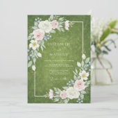 Oliven-Gold-Blüten-Hochzeit Einladung (Stehend Vorderseite)
