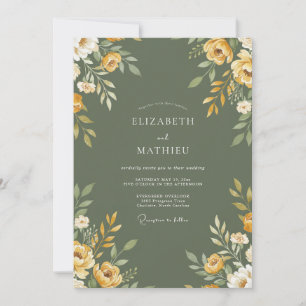 Oliven-Gold-Blüten-Hochzeit Einladung
