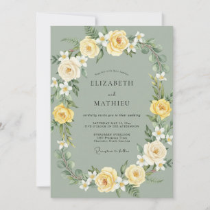 Oliven-Grau-Rosen-Hochzeit Einladung