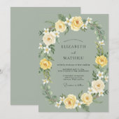 Oliven-Grau-Rosen-Hochzeit Einladung (Vorne/Hinten)