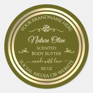 Oliven Green Product Label Gold Frame Vintage Rose Runder Aufkleber