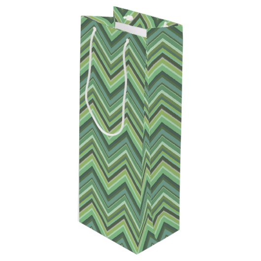 Oliven Green Zigzag Geschenktüte Für Weinflaschen (Vorderseite Schrägansicht)